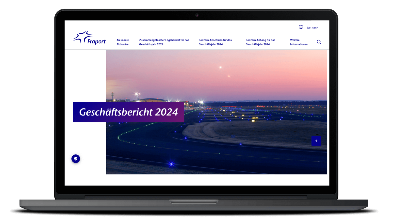 Fraport Geschäftsbericht 2024 als Full-HTML-Version auf Laptop – digitale Reporting-Lösung mit barrierefreiem Zugang